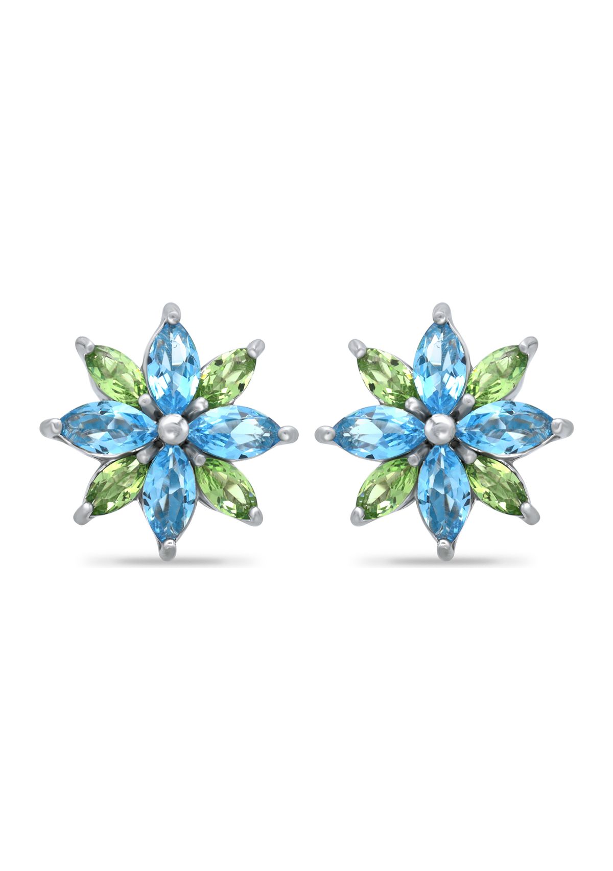 1.84 ct. t.w Blue Topaz and Peridot Flower stud Earring in Sterling Silver