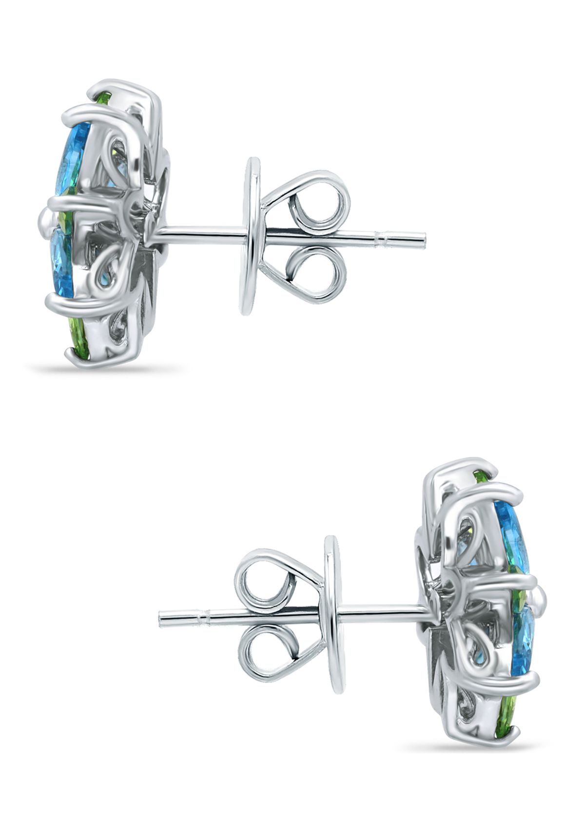 1.84 ct. t.w Blue Topaz and Peridot Flower stud Earring in Sterling Silver