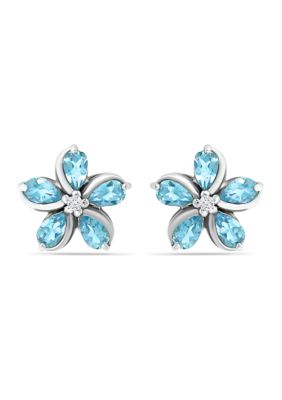 Belk & Co 2 ct. t.w. Blue and White Topaz Flower Earrings, Sterling Silver