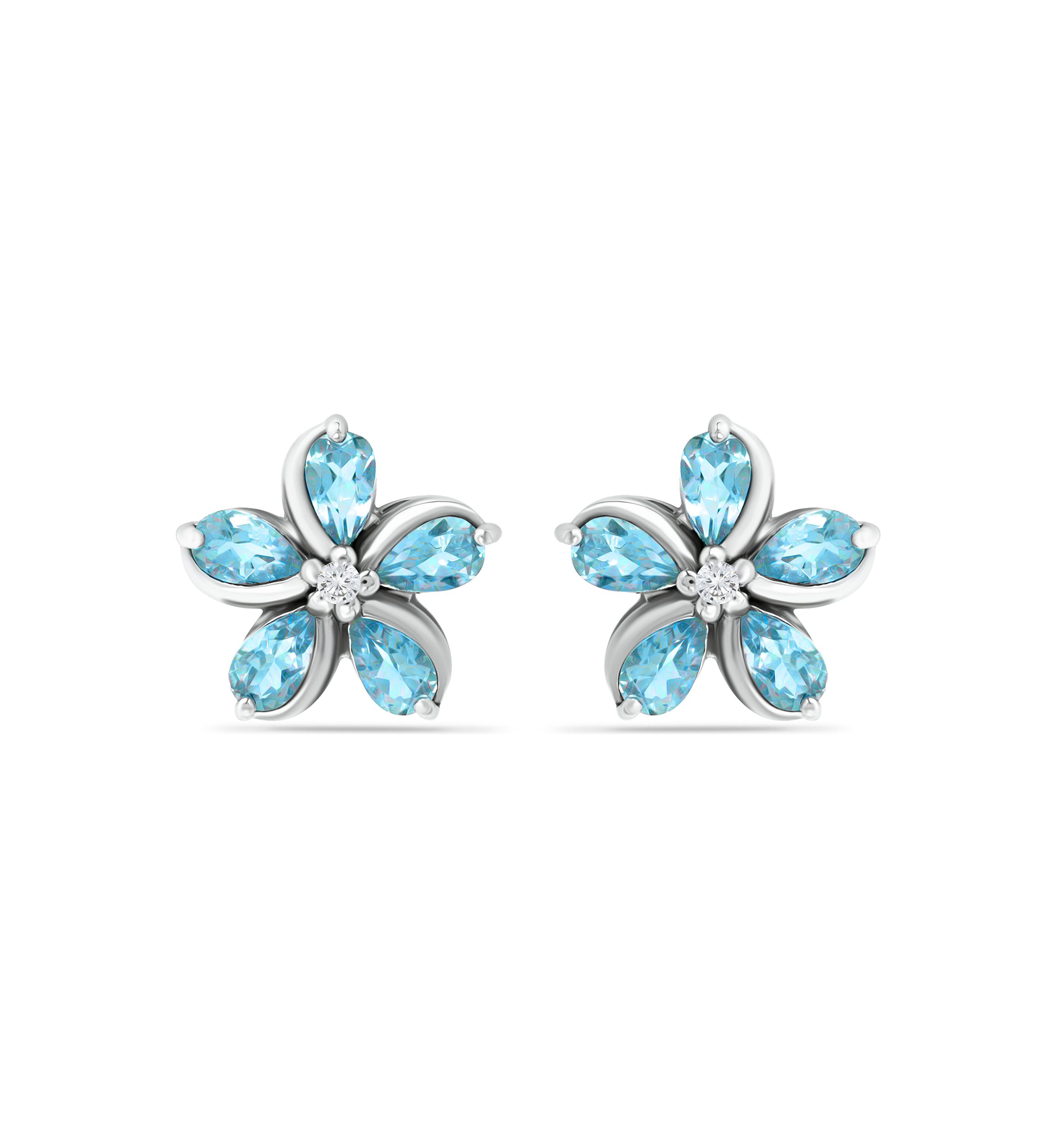 2 ct. t.w. Blue and White Topaz Flower Earrings, Sterling Silver