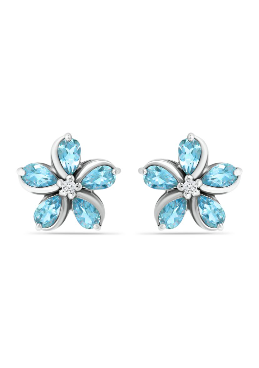 2 ct. t.w. Blue and White Topaz Flower Earrings, Sterling Silver