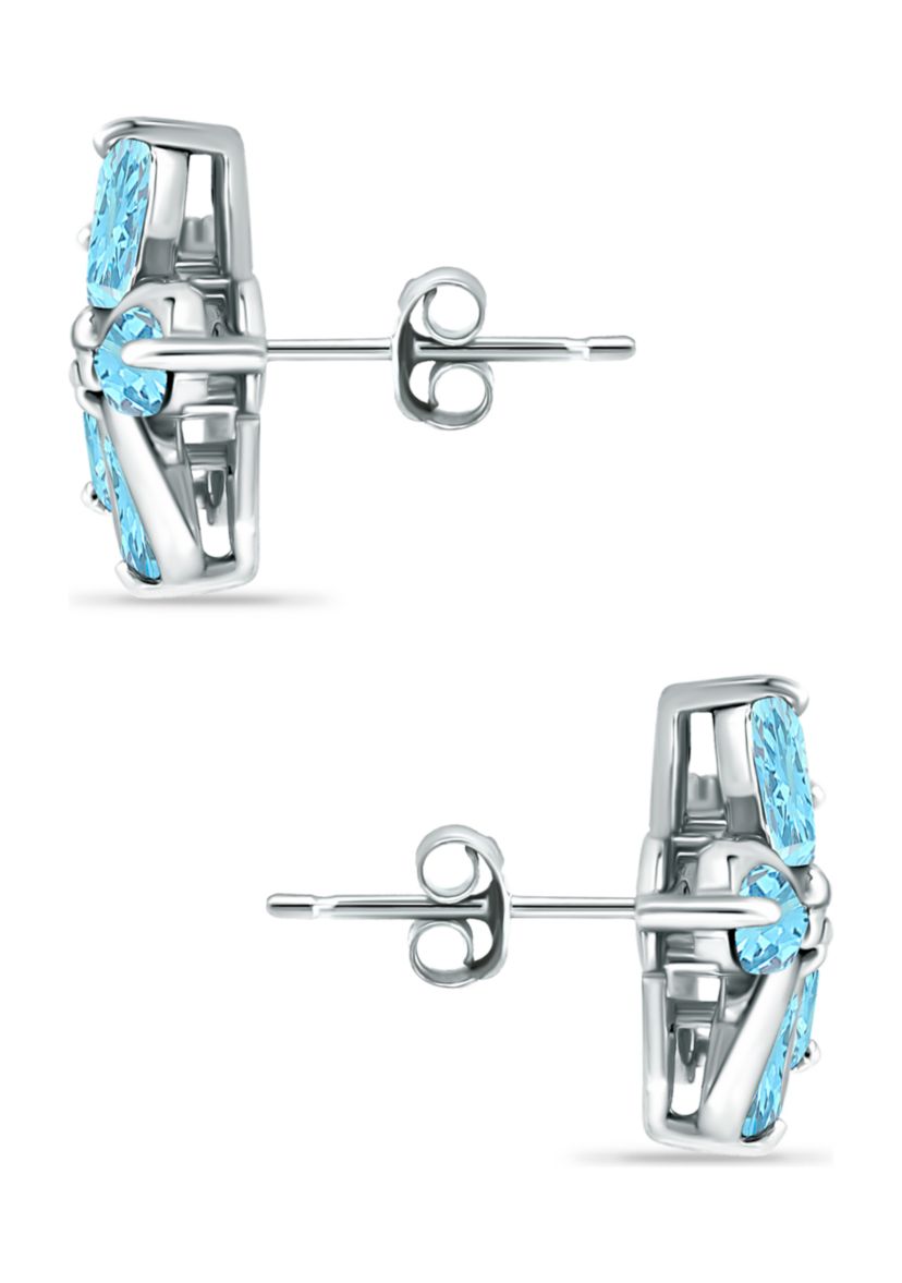 2 ct. t.w. Blue and White Topaz Flower Earrings, Sterling Silver