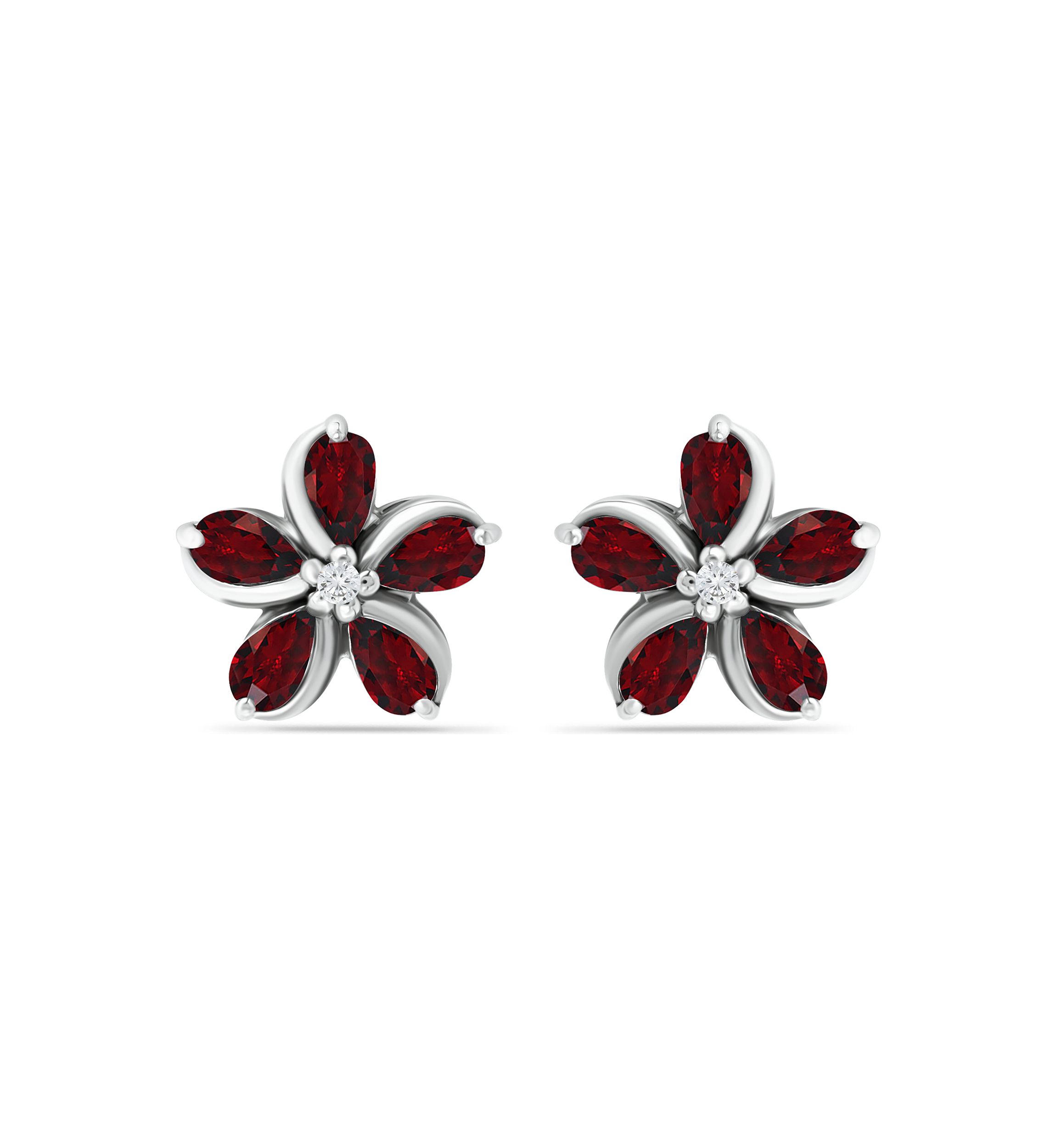 2 ct. t.w. Garnet and White Topaz Flower Earrings, Sterling Silver