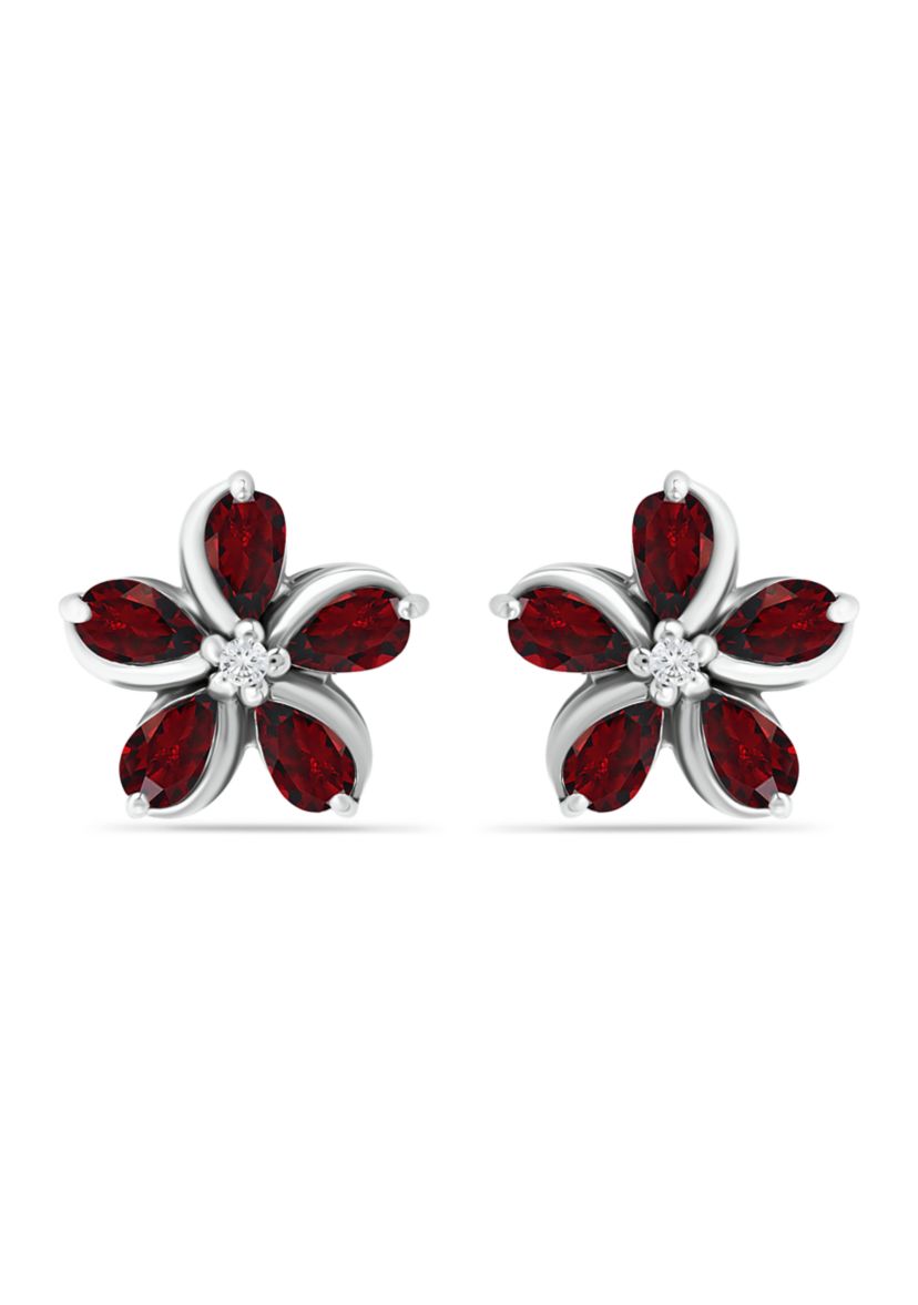 2 ct. t.w. Garnet and White Topaz Flower Earrings, Sterling Silver