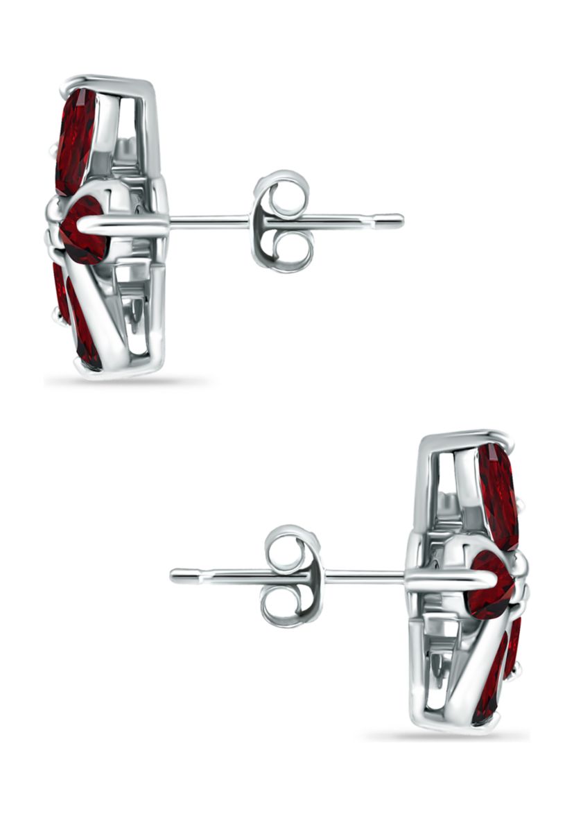 2 ct. t.w. Garnet and White Topaz Flower Earrings, Sterling Silver