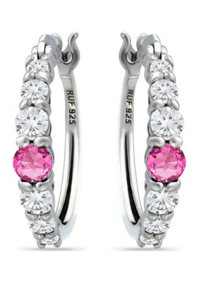Belk & Co 5/8 ct. t.w. Created Pink Sapphires and 5/8 ct. t.w. Created White Sapphire Hoop Earrings in Sterling Silver