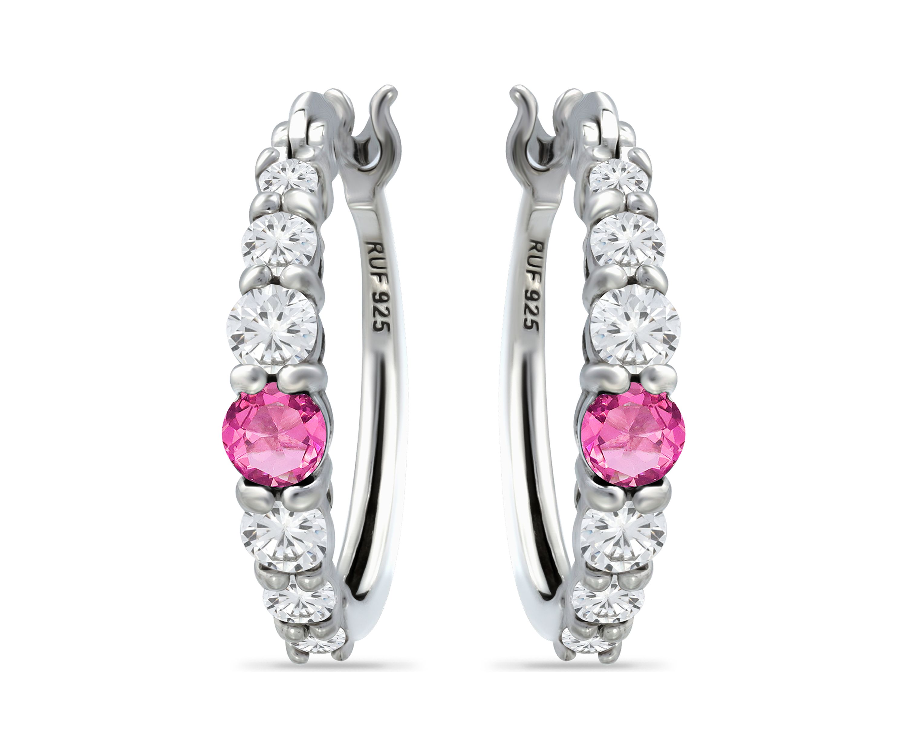 5/8 ct. t.w. Created Pink Sapphires and 5/8 ct. t.w. Created White Sapphire Hoop Earrings in Sterling Silver