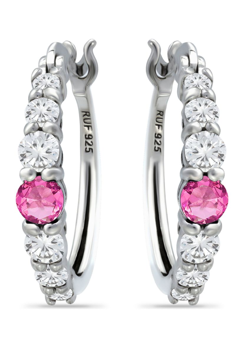 5/8 ct. t.w. Created Pink Sapphires and 5/8 ct. t.w. Created White Sapphire Hoop Earrings in Sterling Silver