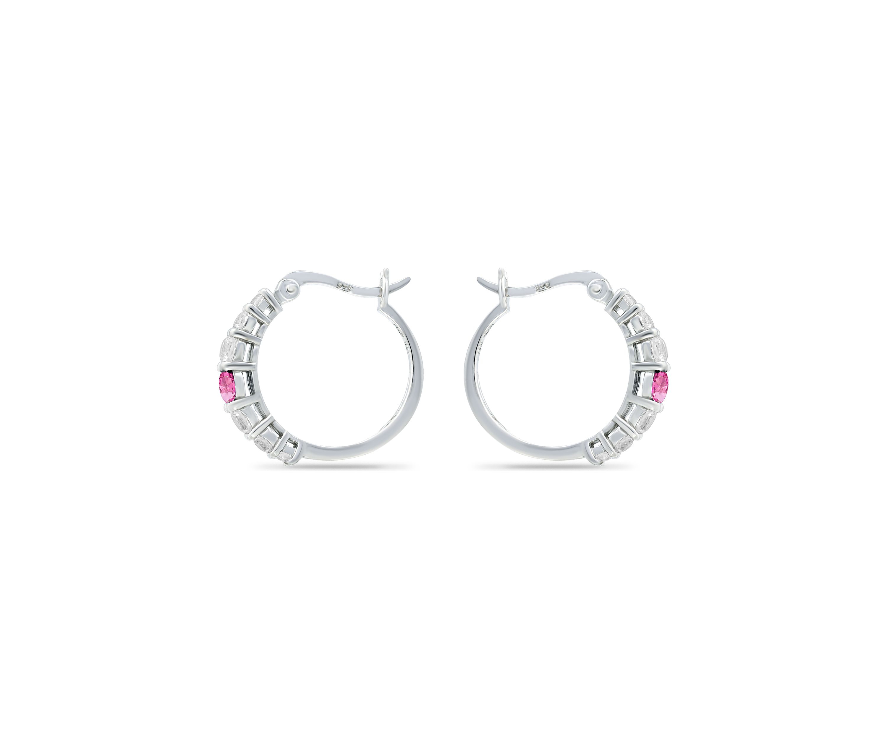 5/8 ct. t.w. Created Pink Sapphires and 5/8 ct. t.w. Created White Sapphire Hoop Earrings in Sterling Silver
