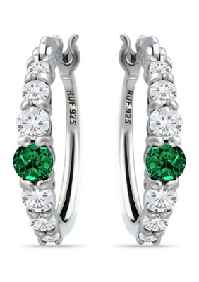Belk & Co 1/2 Ct. T.w. Nano Emerald And 5/8 Ct. T.w. Created White Sapphire Hoop Earrings In Sterling Silver