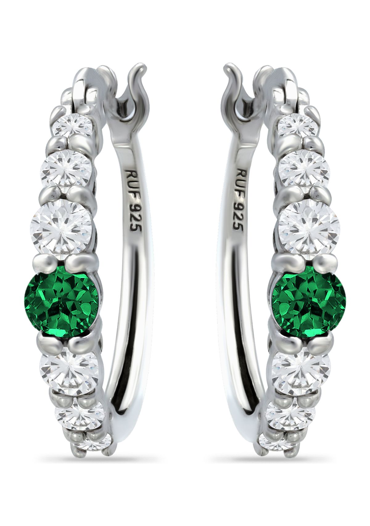 1/2 ct. t.w. Nano Emerald and 5/8 ct. t.w. Created White Sapphire Hoop Earrings in Sterling Silver