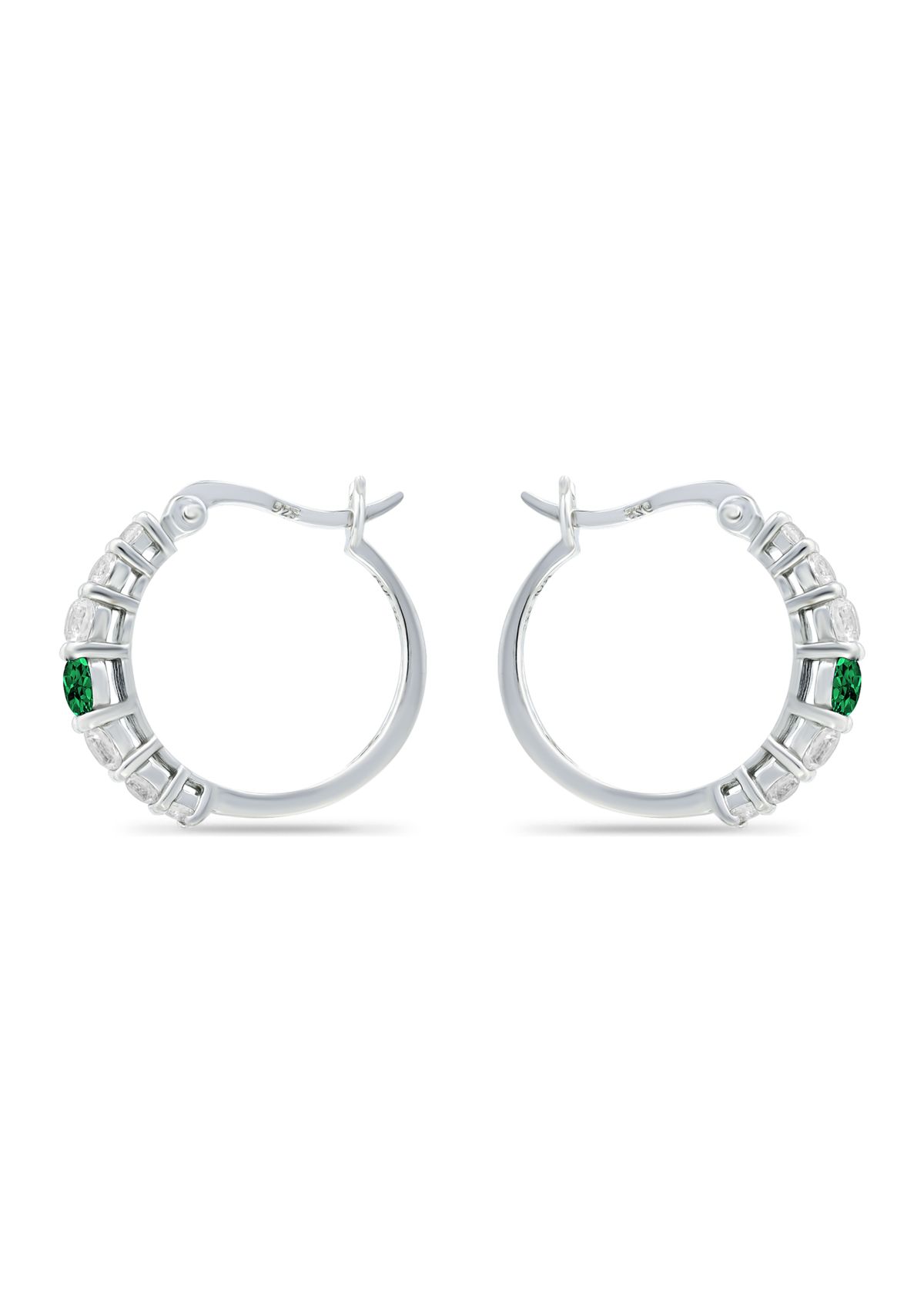 1/2 ct. t.w. Nano Emerald and 5/8 ct. t.w. Created White Sapphire Hoop Earrings in Sterling Silver