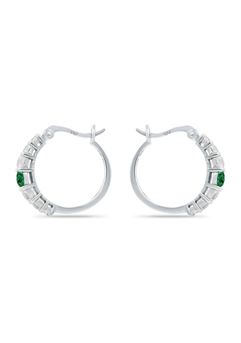 1/2 ct. t.w. Nano Emerald and 5/8 ct. t.w. Created White Sapphire Hoop Earrings in Sterling Silver