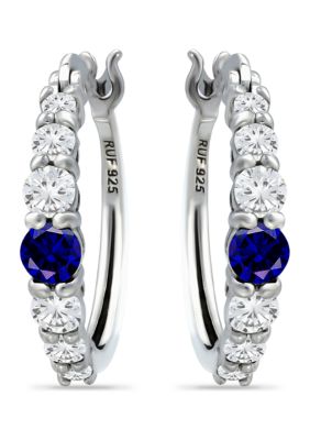 Belk & Co 5/8 ct. t.w. Created Blue Sapphire and 5/8 ct. t.w. Created White Sapphires Hoop Earrings in Sterling Silver