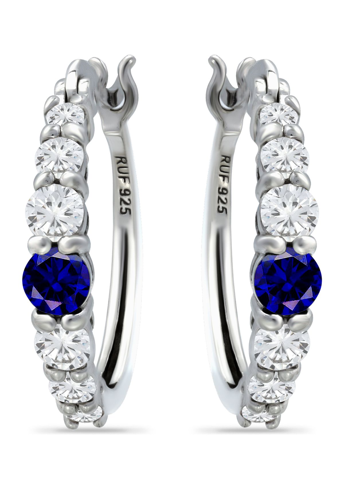 5/8 ct. t.w. Created Blue Sapphire and 5/8 ct. t.w. Created White Sapphires Hoop Earrings in Sterling Silver