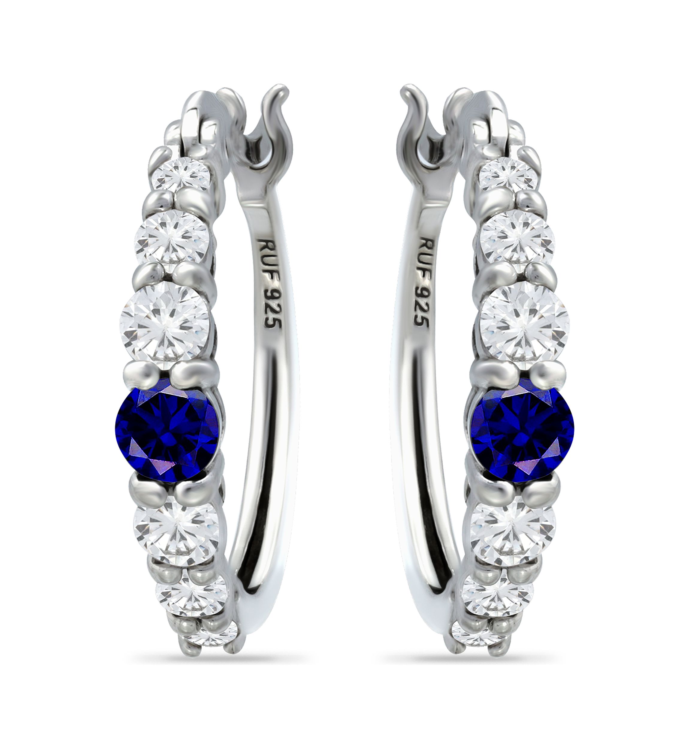 5/8 ct. t.w. Created Blue Sapphire and 5/8 ct. t.w. Created White Sapphires Hoop Earrings in Sterling Silver