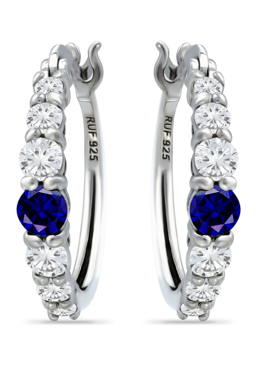 5/8 ct. t.w. Created Blue Sapphire and 5/8 ct. t.w. Created White Sapphires Hoop Earrings in Sterling Silver