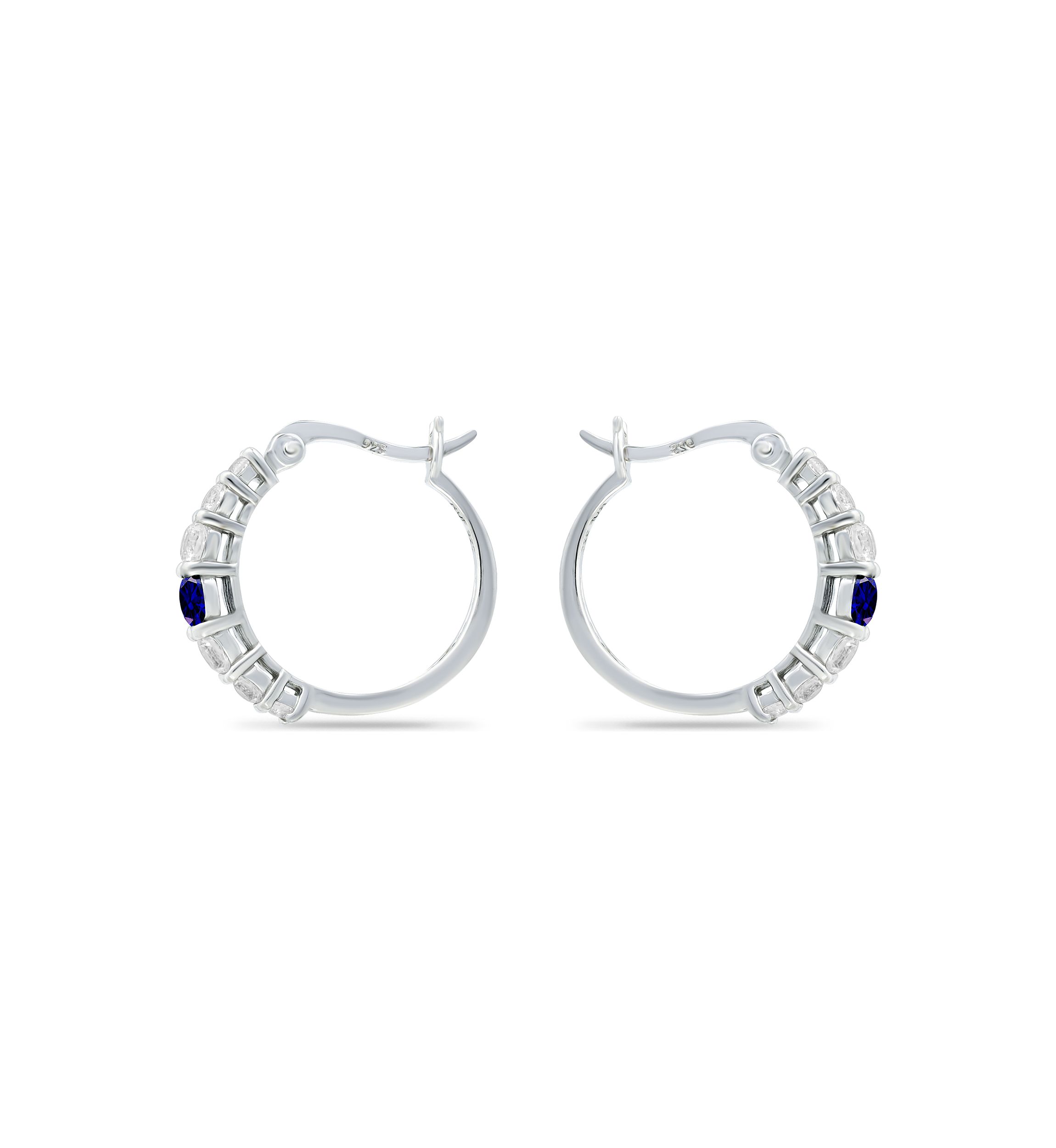 5/8 ct. t.w. Created Blue Sapphire and 5/8 ct. t.w. Created White Sapphires Hoop Earrings in Sterling Silver