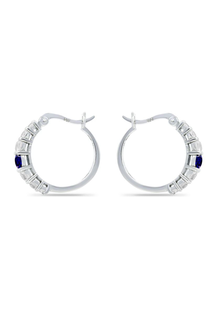 5/8 ct. t.w. Created Blue Sapphire and 5/8 ct. t.w. Created White Sapphires Hoop Earrings in Sterling Silver