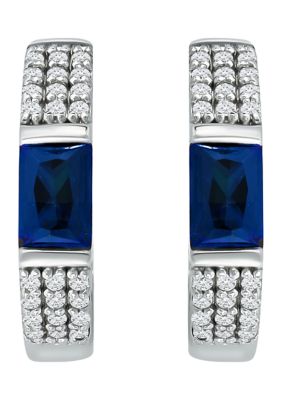 Belk & Co Lab Created 1.47 ct. t.w. Synthetic Blue and Created White Sapphire Hoop Earrings, Sterling Silver