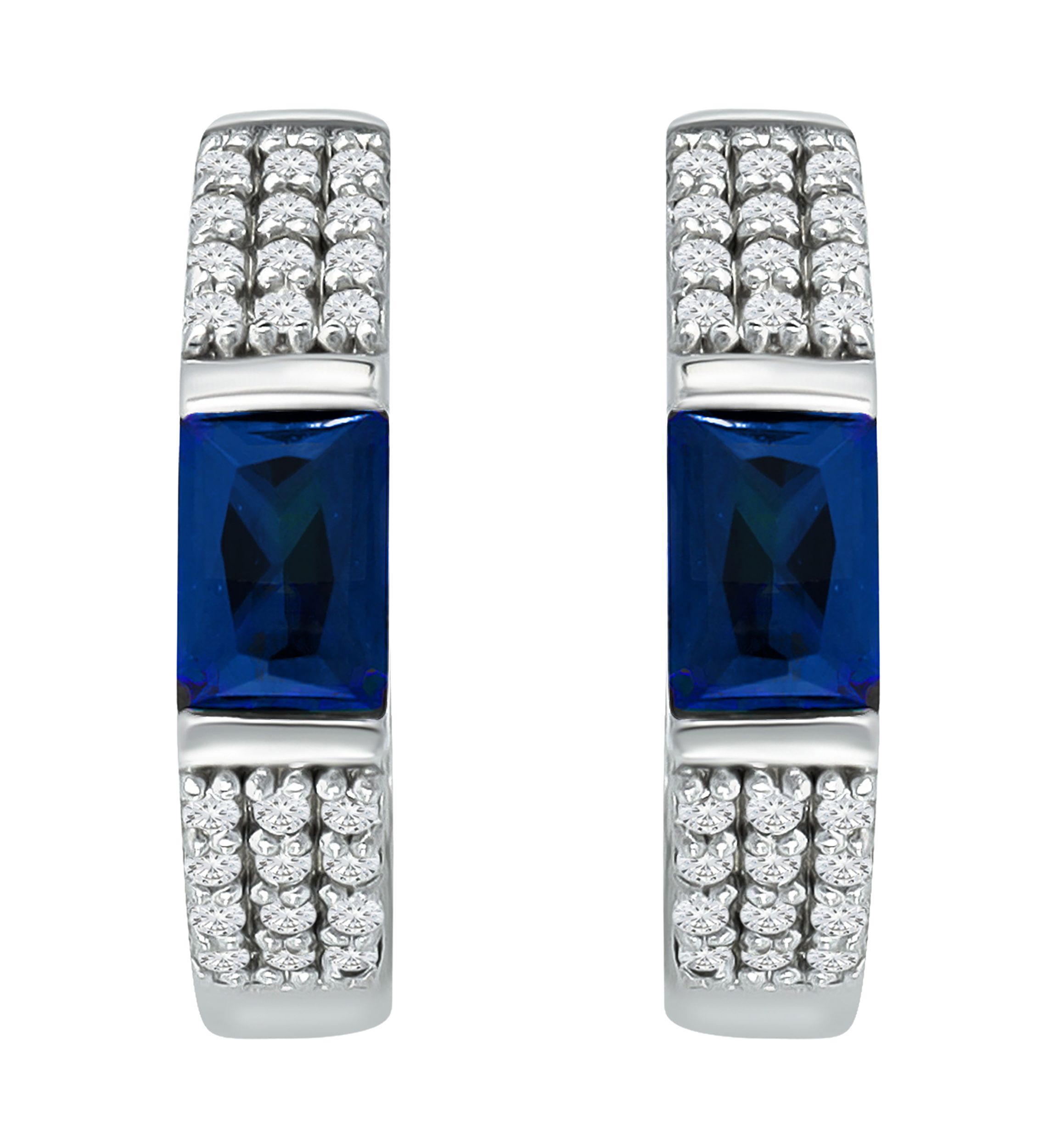 Lab Created 1.47 ct. t.w. Synthetic Blue and Created White Sapphire Hoop Earrings, Sterling Silver