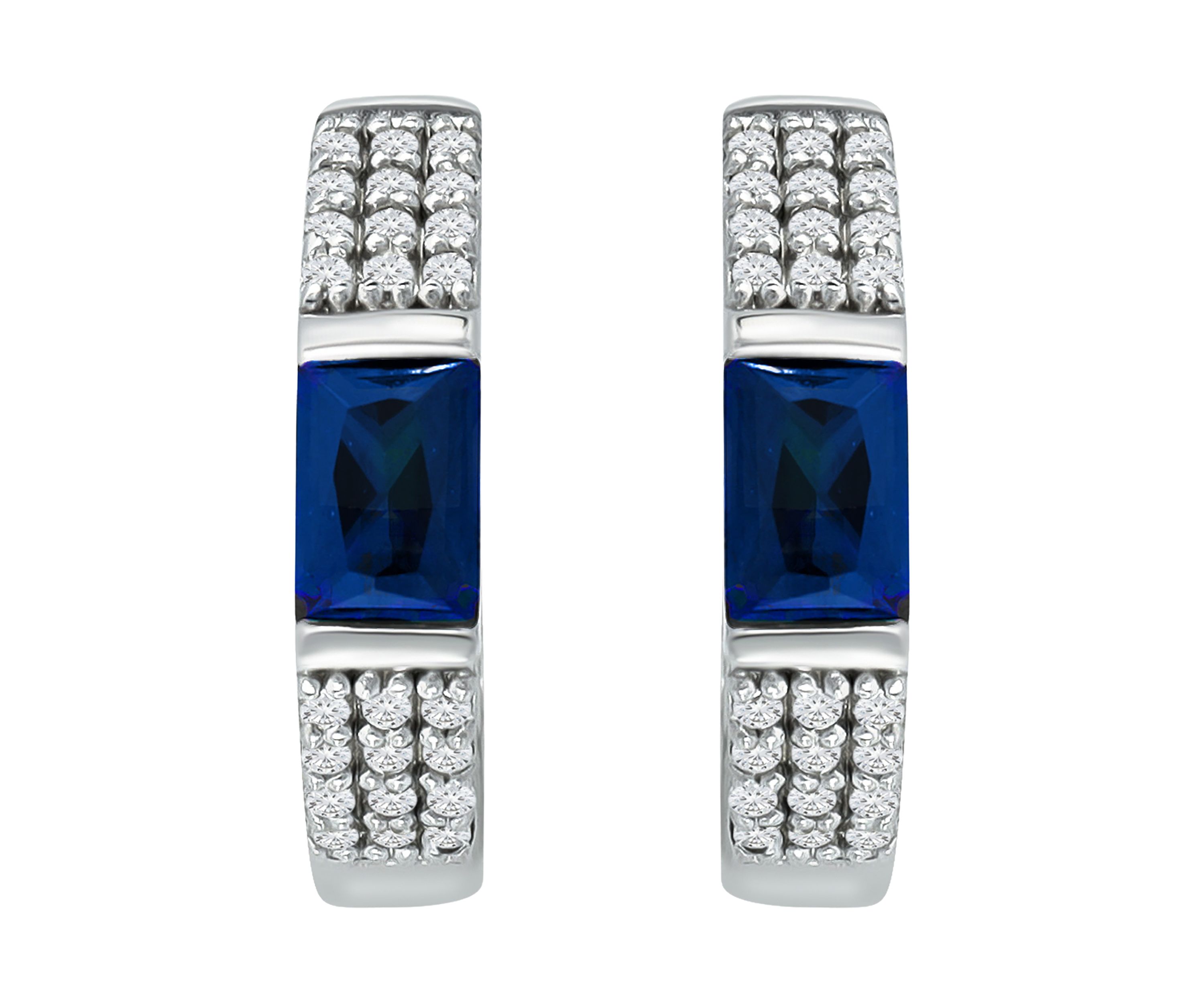 Lab Created 1.47 ct. t.w. Synthetic Blue and Created White Sapphire Hoop Earrings, Sterling Silver