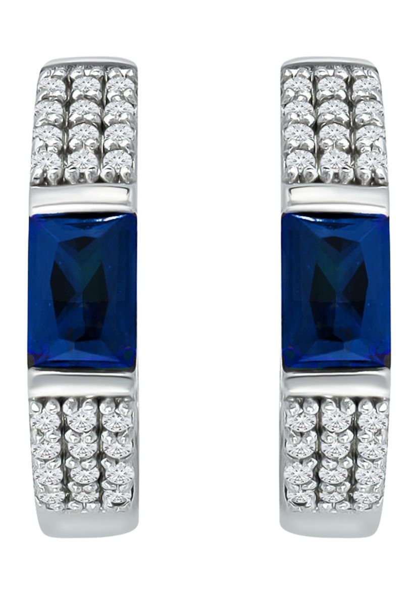 Lab Created 1.47 ct. t.w. Synthetic Blue and Created White Sapphire Hoop Earrings, Sterling Silver