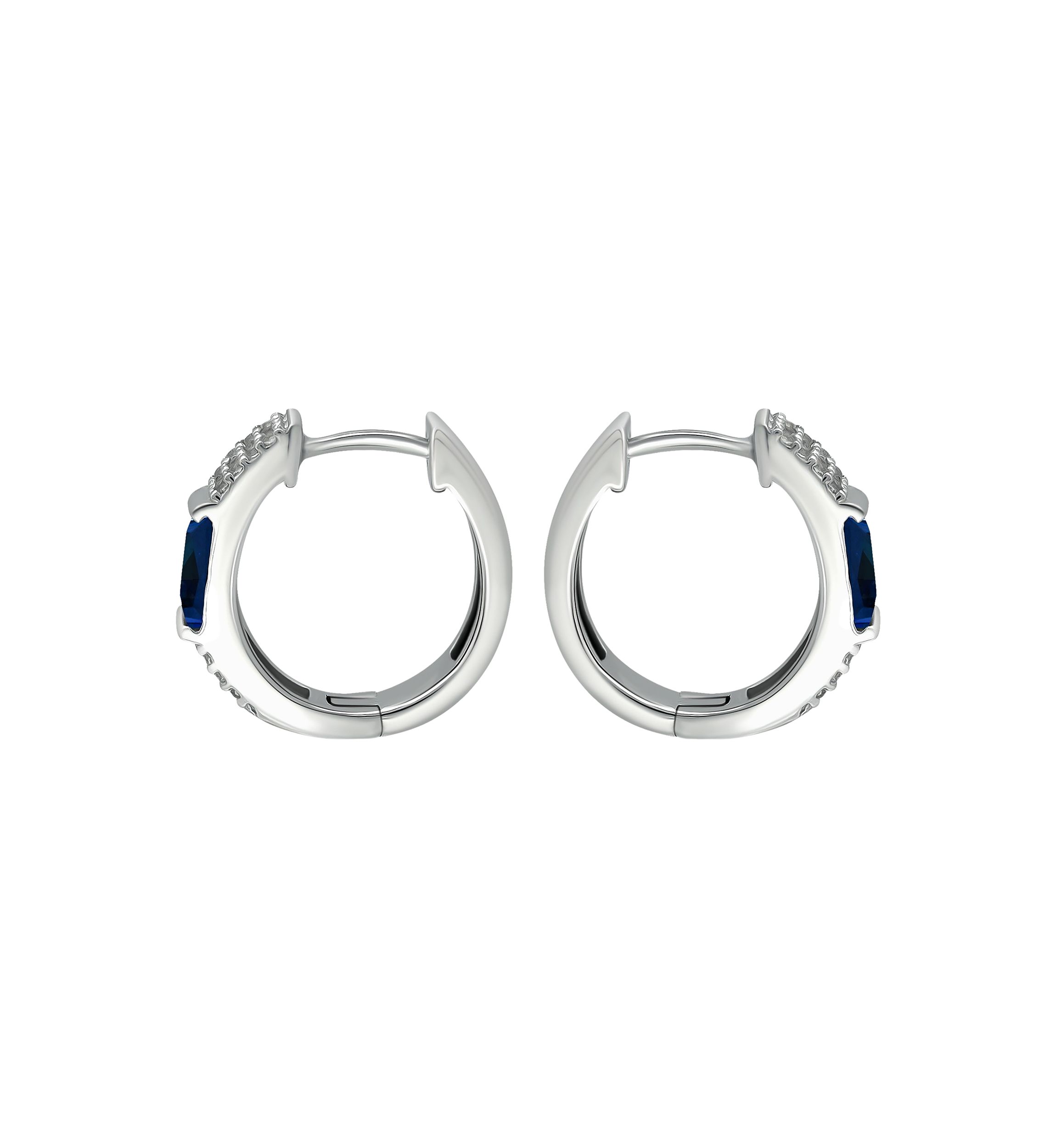 Lab Created 1.47 ct. t.w. Synthetic Blue and Created White Sapphire Hoop Earrings, Sterling Silver