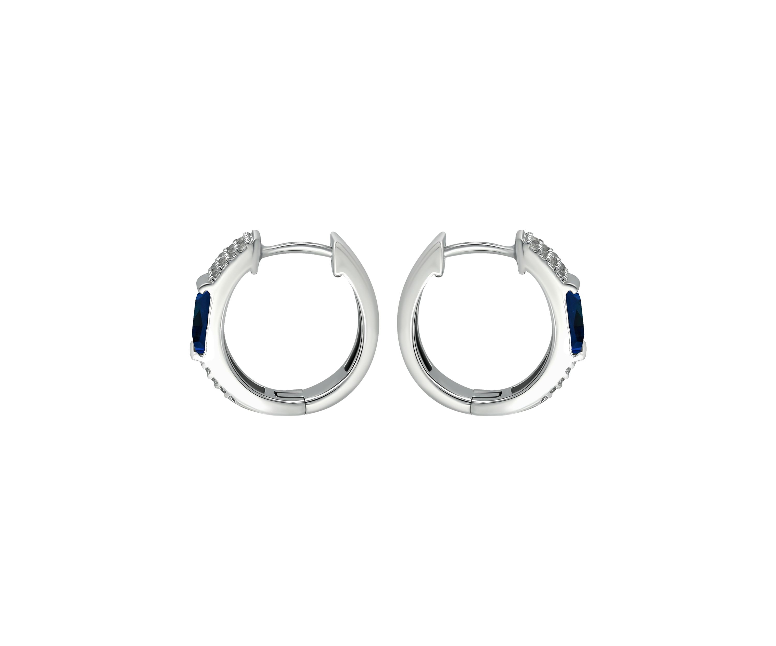 Lab Created 1.47 ct. t.w. Synthetic Blue and Created White Sapphire Hoop Earrings, Sterling Silver