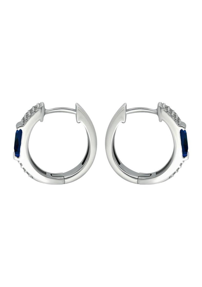 Lab Created 1.47 ct. t.w. Synthetic Blue and Created White Sapphire Hoop Earrings, Sterling Silver