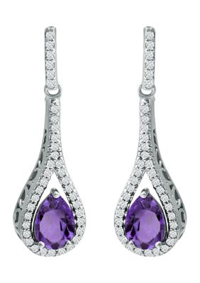 Belk & Co 1.45 Ct. T.w. Amethyst And Created White Sapphire Drop Earrings, Sterling Silver