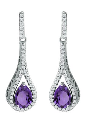 Belk & Co 1.45 ct. t.w. Amethyst and Created White Sapphire Drop Earrings, Sterling Silver