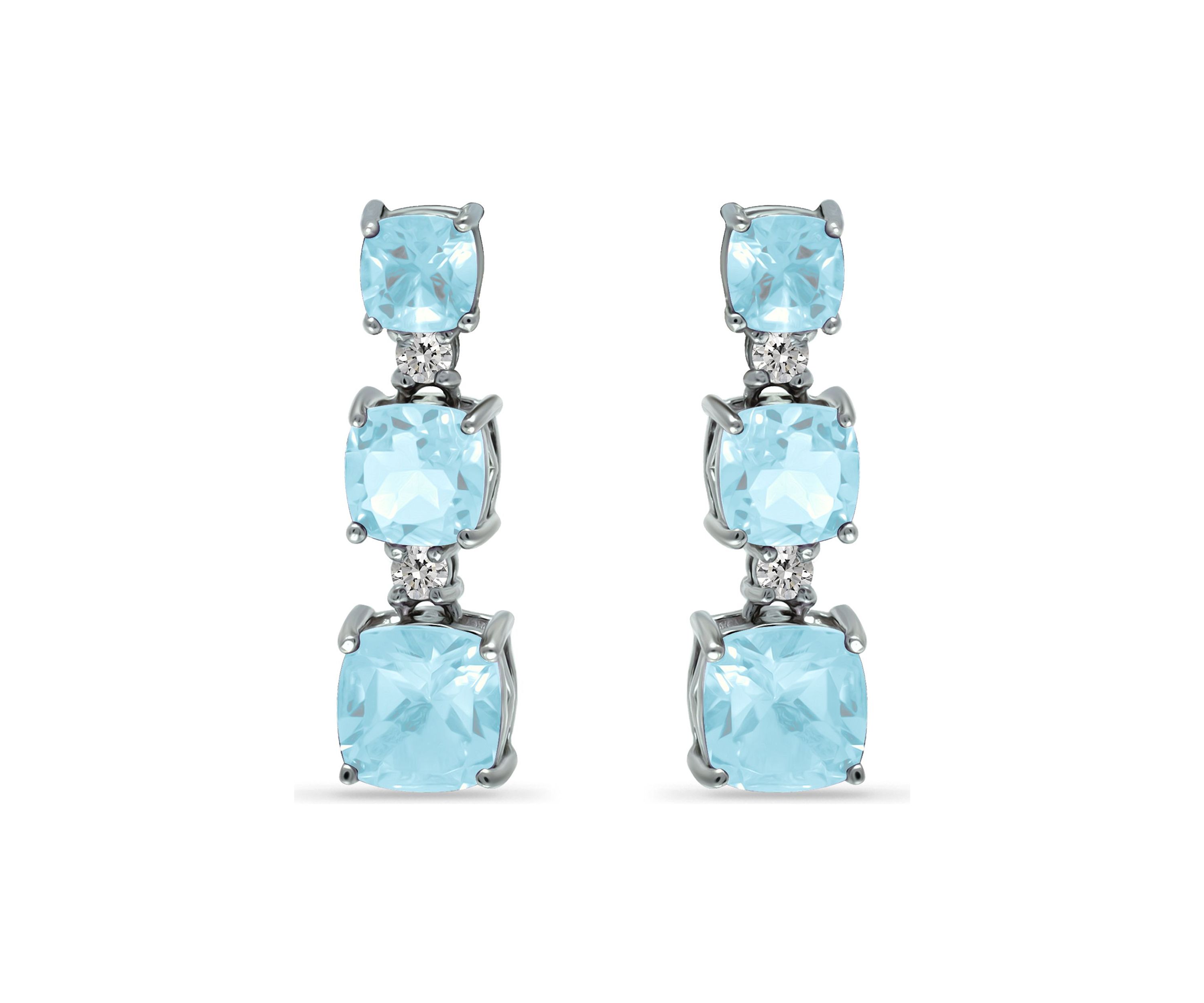 4.06 ct. Blue Topaz and Created White Sapphire Drop Earrings, Sterling Silver