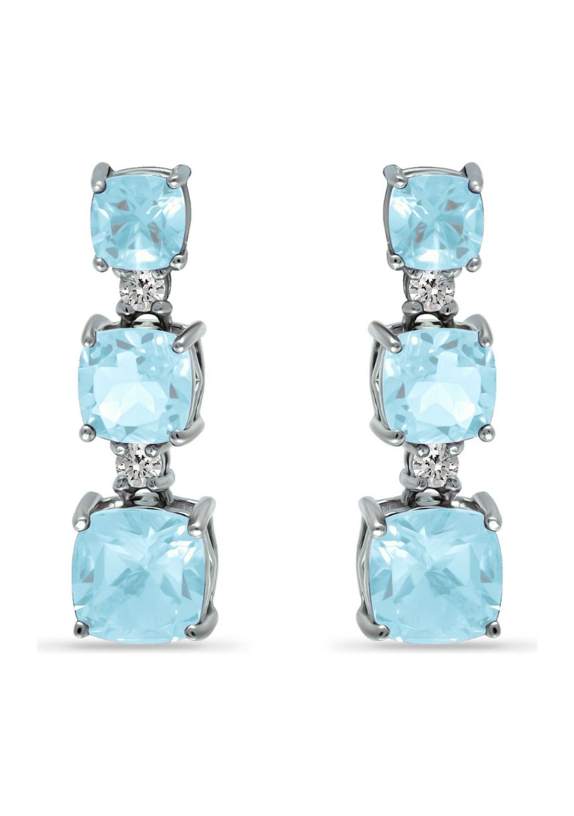 4.06 ct. Blue Topaz and Created White Sapphire Drop Earrings, Sterling Silver