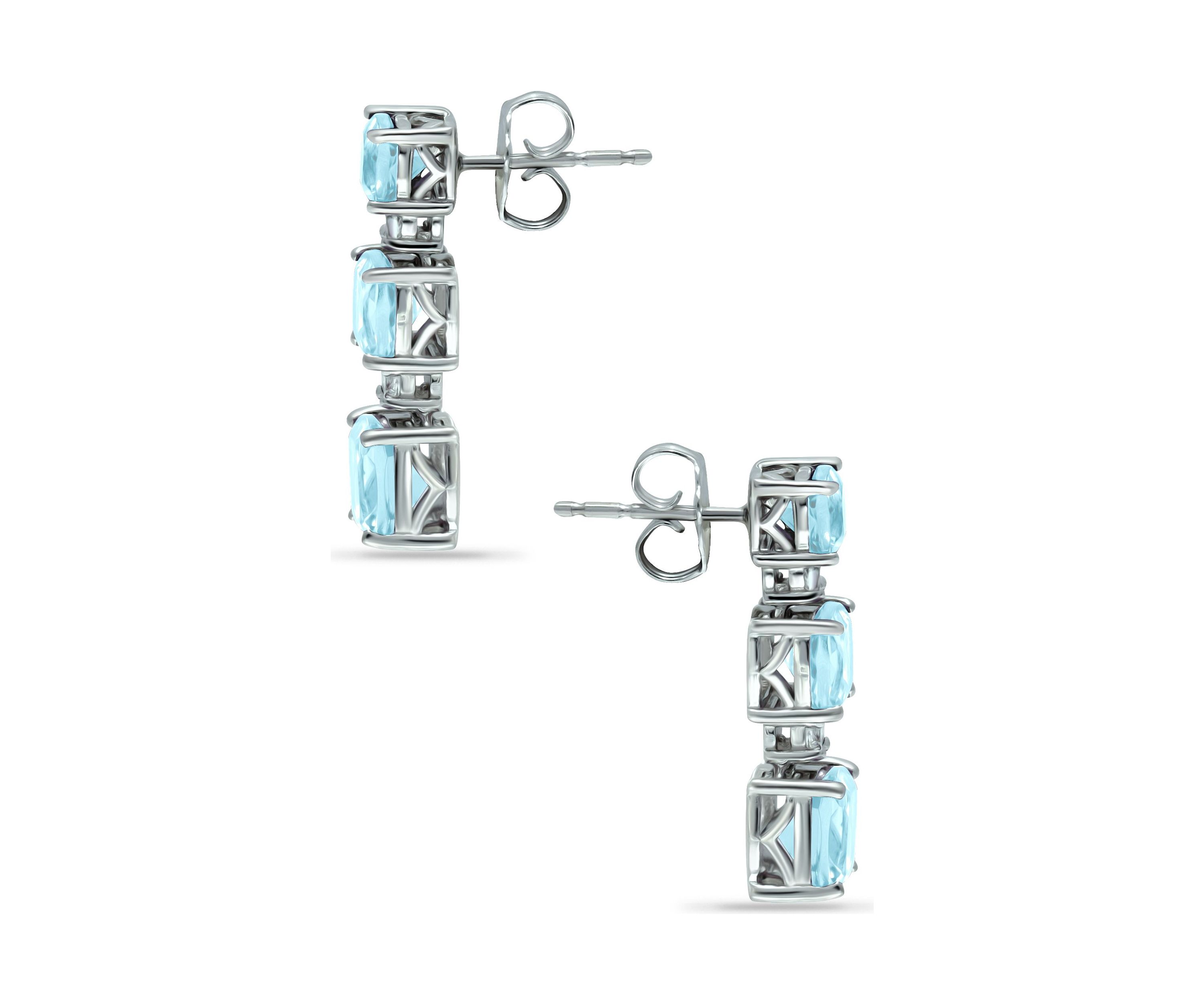 4.06 ct. Blue Topaz and Created White Sapphire Drop Earrings, Sterling Silver