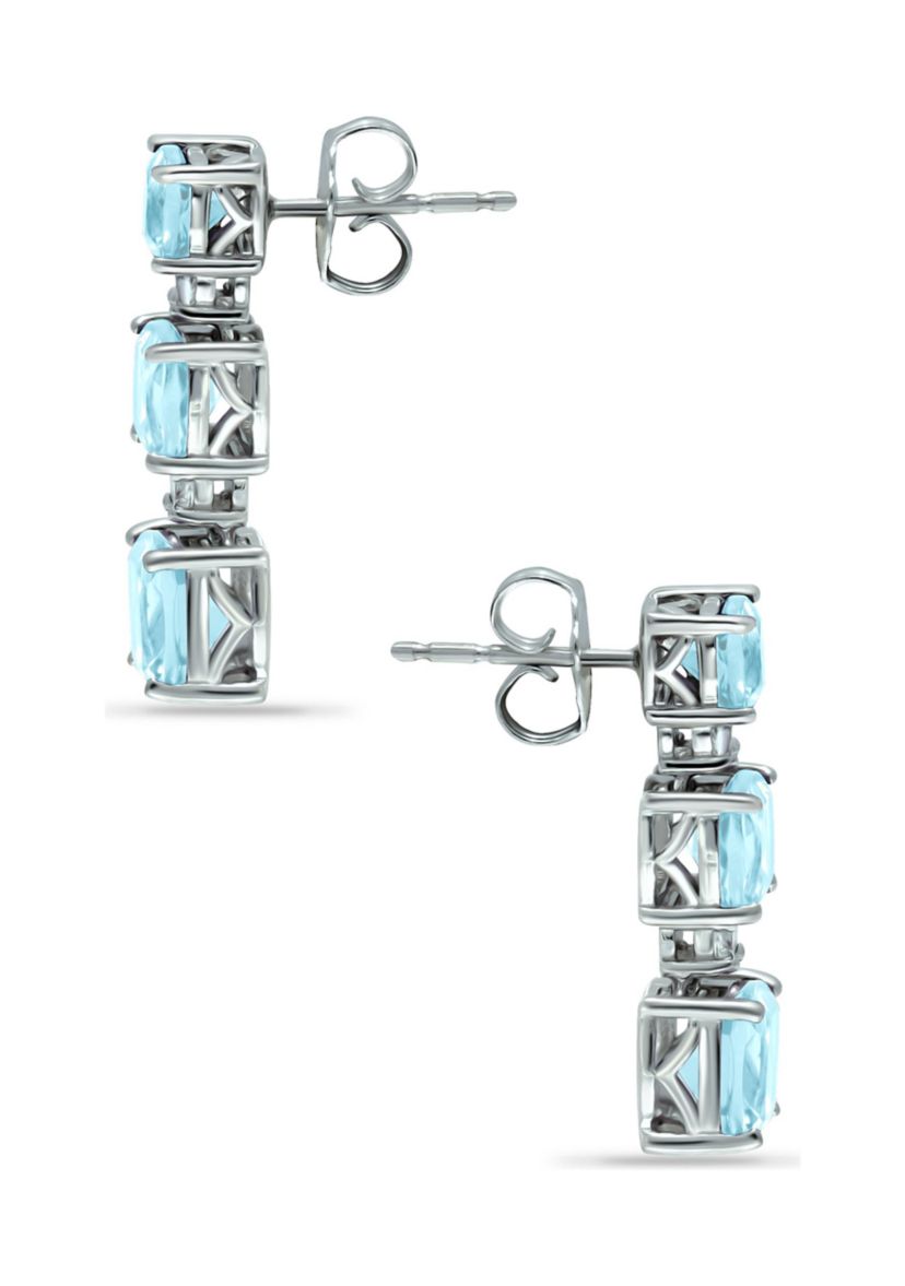 4.06 ct. Blue Topaz and Created White Sapphire Drop Earrings, Sterling Silver