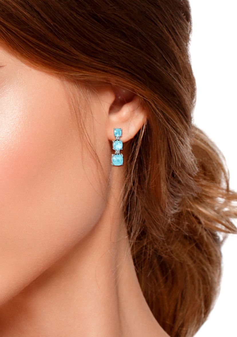 4.06 ct. Blue Topaz and Created White Sapphire Drop Earrings, Sterling Silver