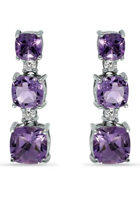Belk & Co 4.06 ct. Amethyst and Created White Sapphire Drop Earrings, Sterling Silver, Purple