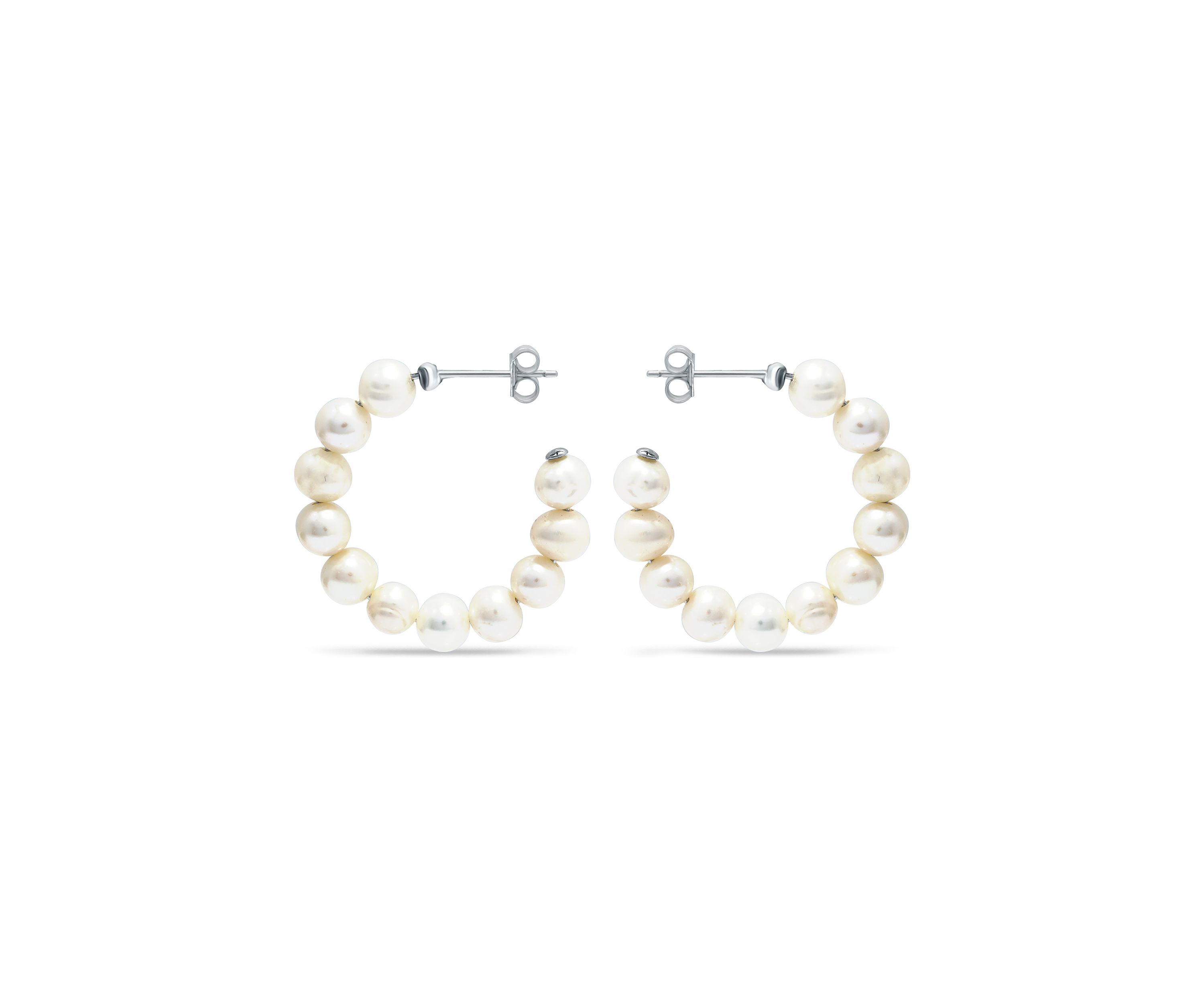 Fresh Water Pearl Open Hoop Earring in Sterling Silver