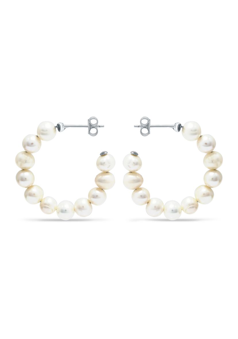 Fresh Water Pearl Open Hoop Earring in Sterling Silver
