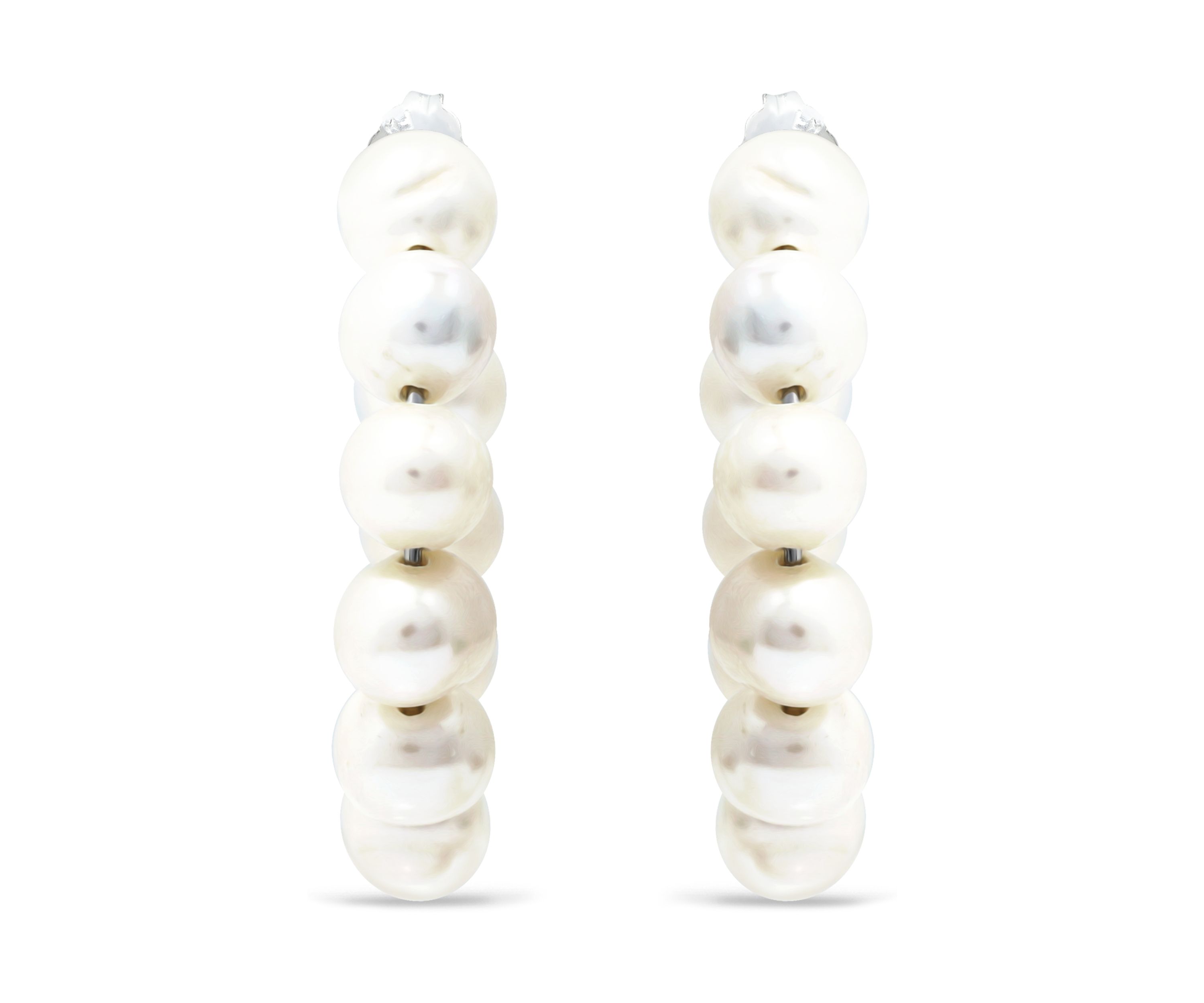Fresh Water Pearl Open Hoop Earring in Sterling Silver
