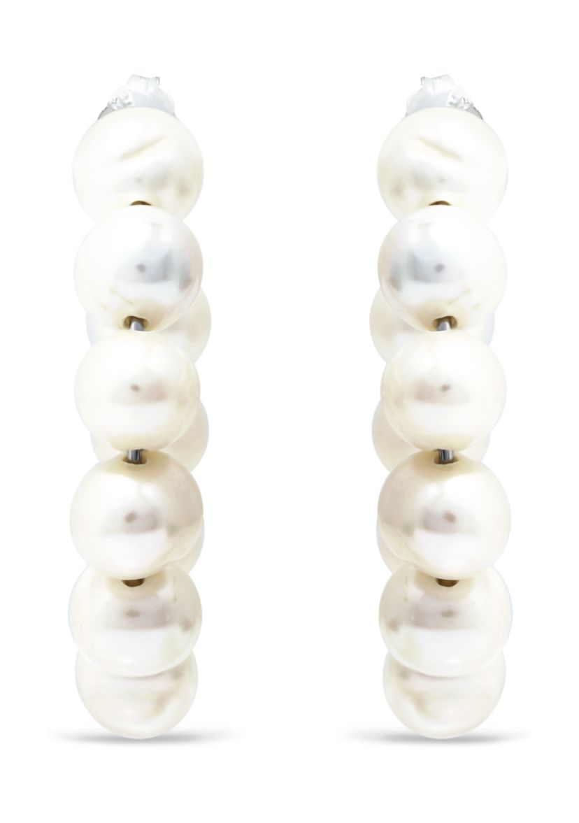 Fresh Water Pearl Open Hoop Earring in Sterling Silver