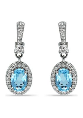 Belk & Co 2.32 ct. Blue Topaz and Created White Sapphire Drop Earrings, Sterling Silver
