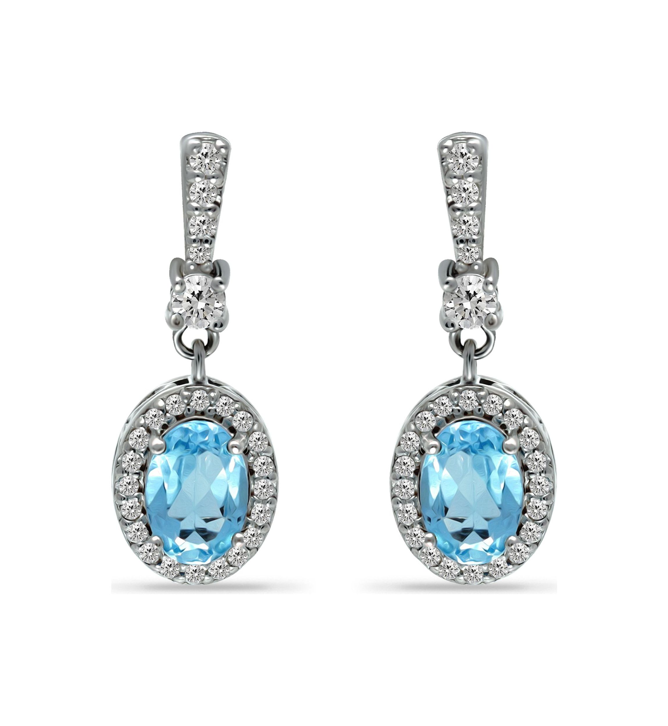 2.32 ct. Blue Topaz and Created White Sapphire Drop Earrings, Sterling Silver