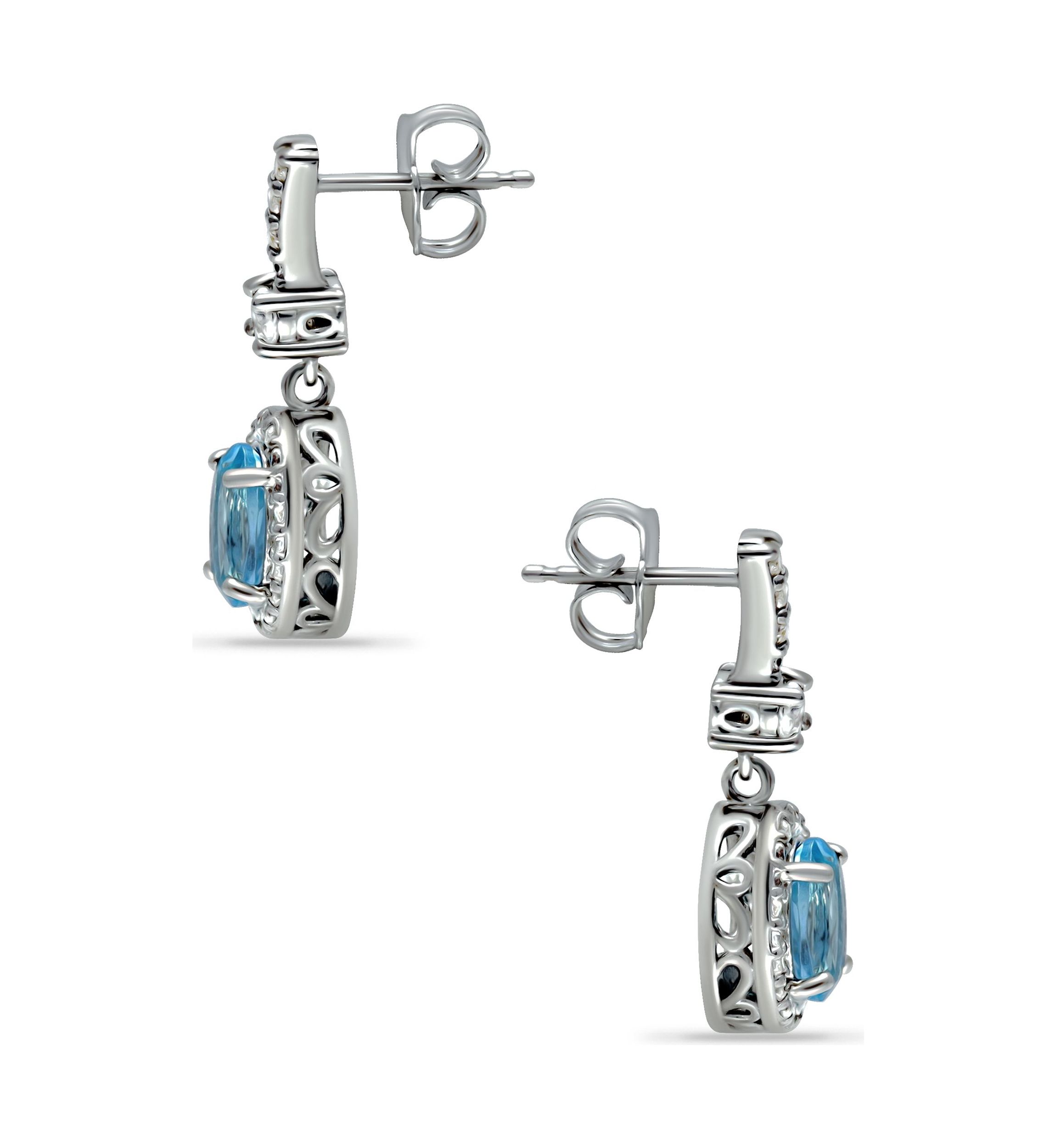 2.32 ct. Blue Topaz and Created White Sapphire Drop Earrings, Sterling Silver