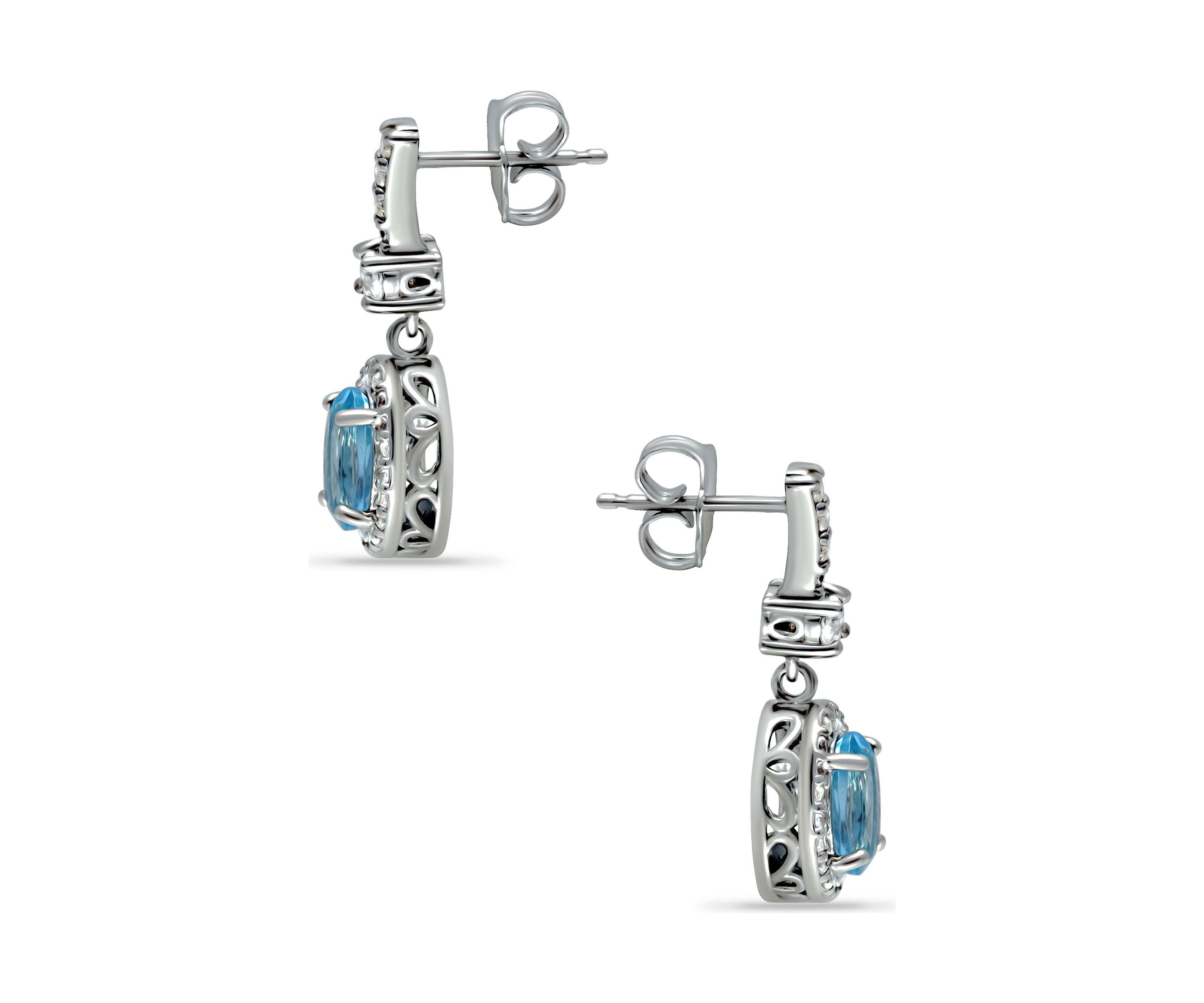 2.32 ct. Blue Topaz and Created White Sapphire Drop Earrings, Sterling Silver