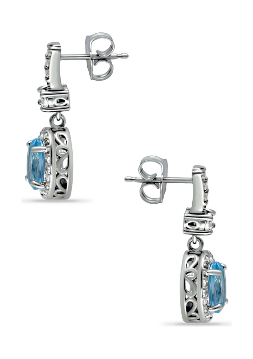 2.32 ct. Blue Topaz and Created White Sapphire Drop Earrings, Sterling Silver