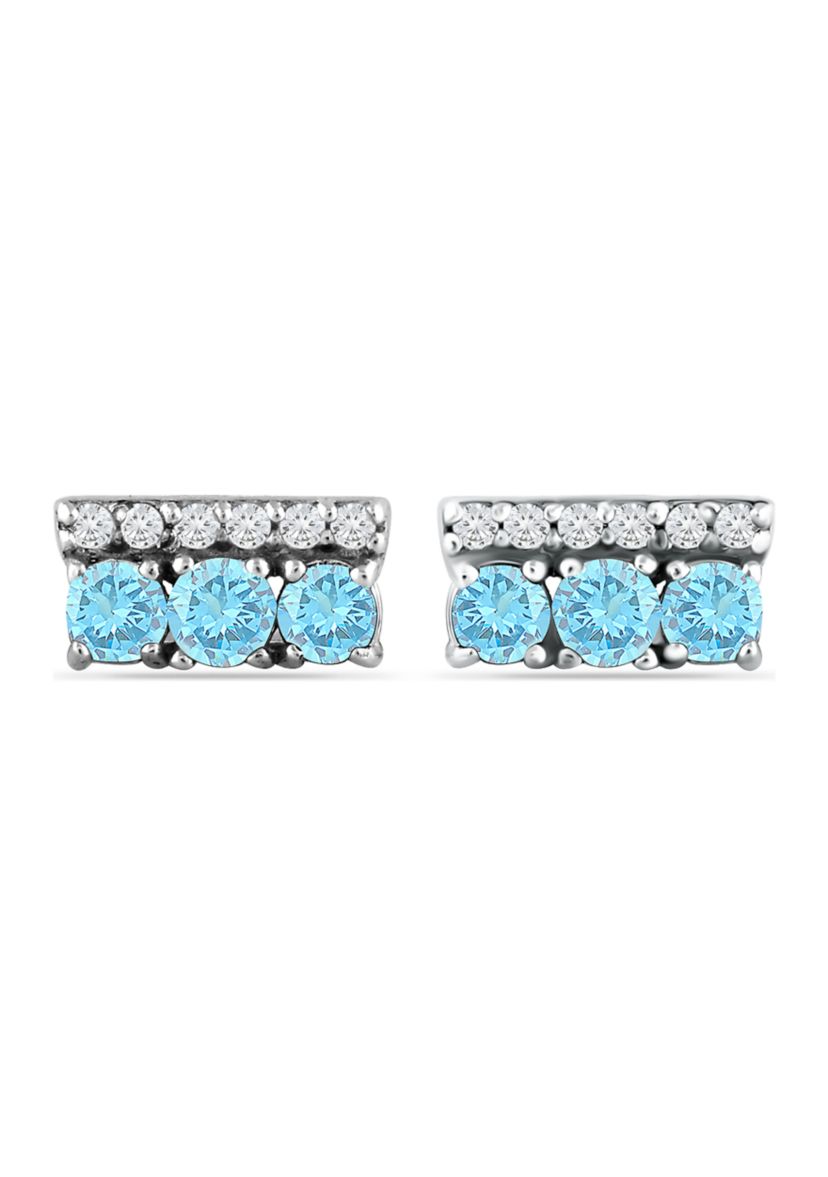 3/4 ct. t.w. Blue and White Topaz Bar Earrings, Sterling Silver