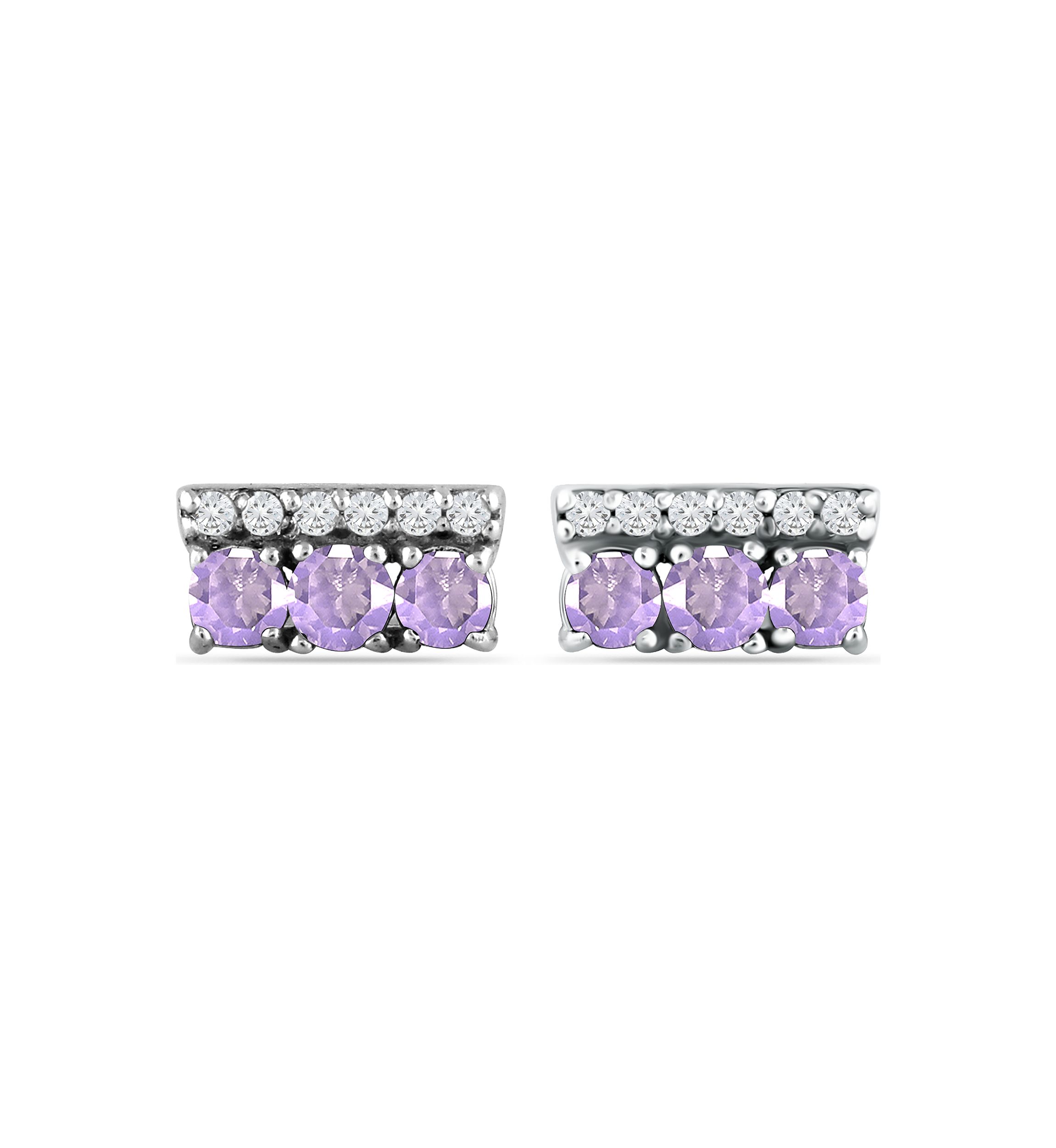 3/4 ct. t.w. Amethyst and White Topaz Bar Earrings, Sterling Silver