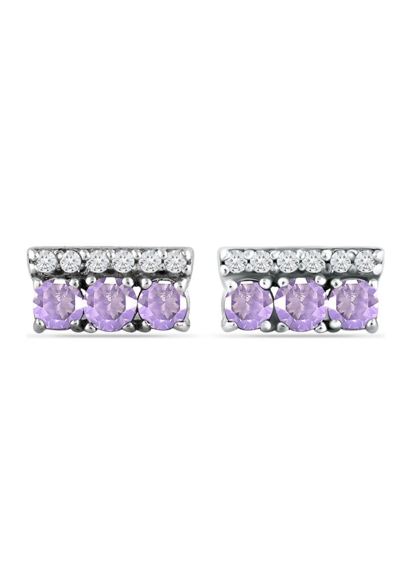 3/4 ct. t.w. Amethyst and White Topaz Bar Earrings, Sterling Silver